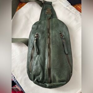 Vintage Green Leather Sling Bag Handmade In Italy